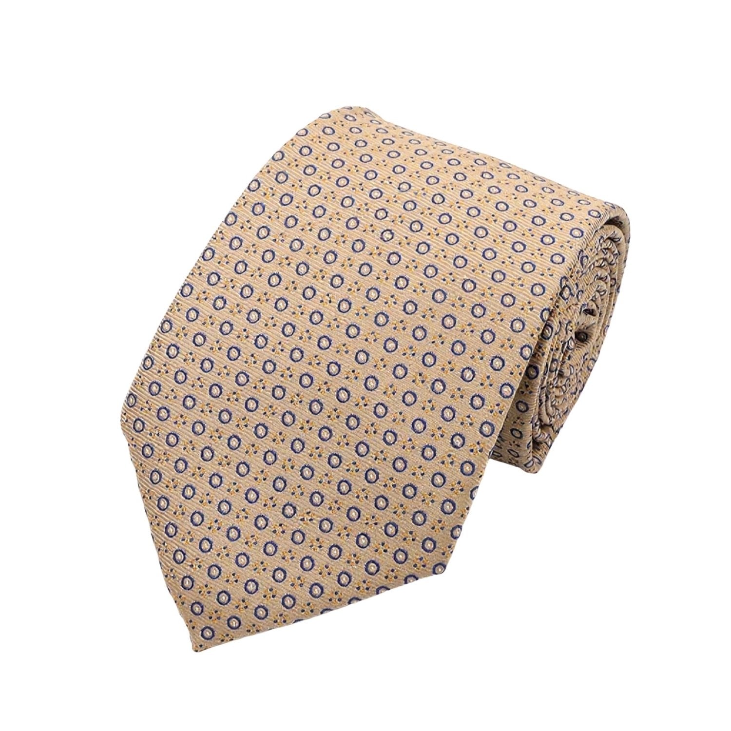 Beige With Blue Circular Pattern Necktie