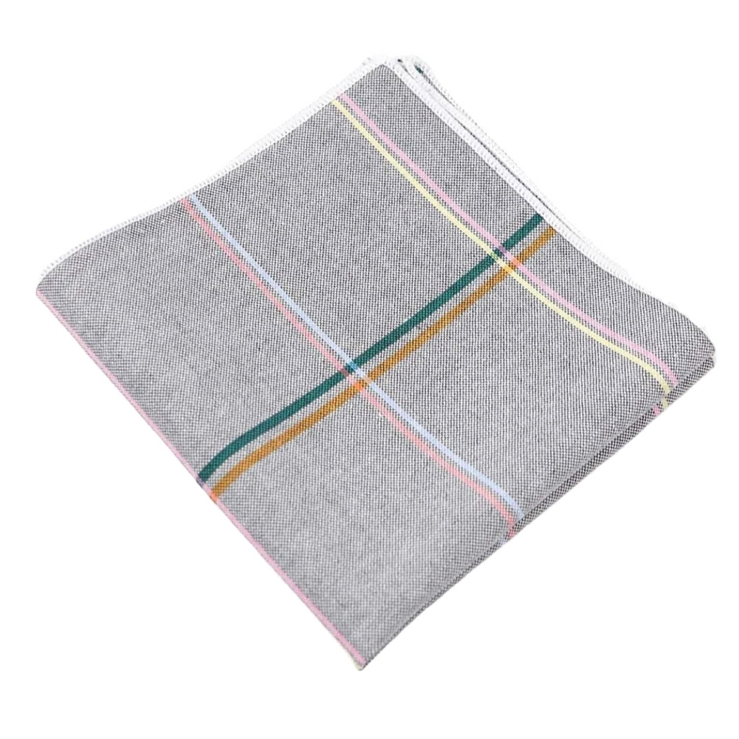 Gray With Multicolor Plaid Pocket Square