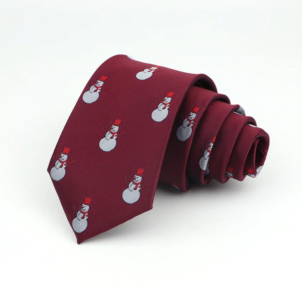 Burgundy With White Snowman Necktie