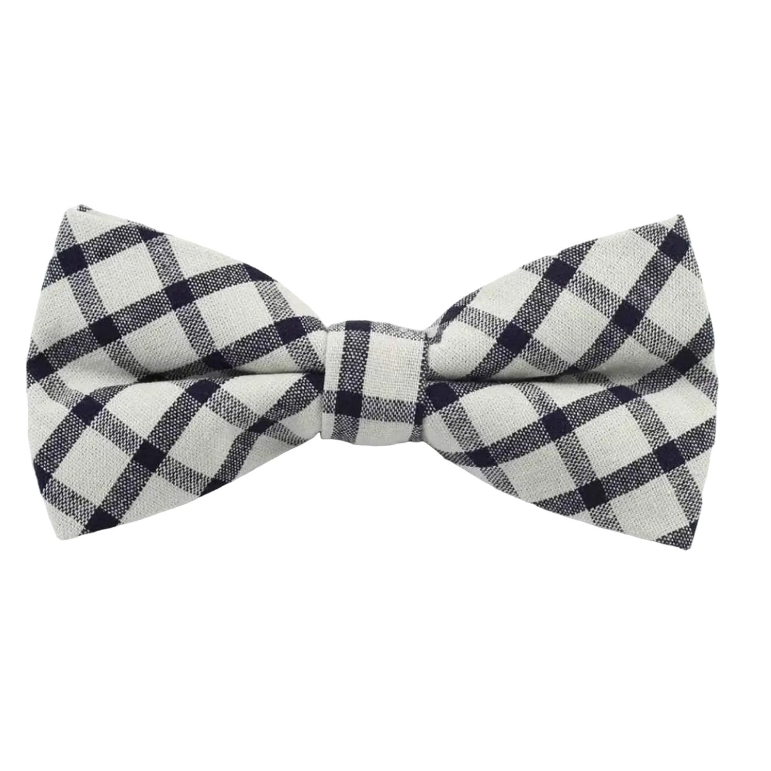 White With Navy Checkered Bowtie