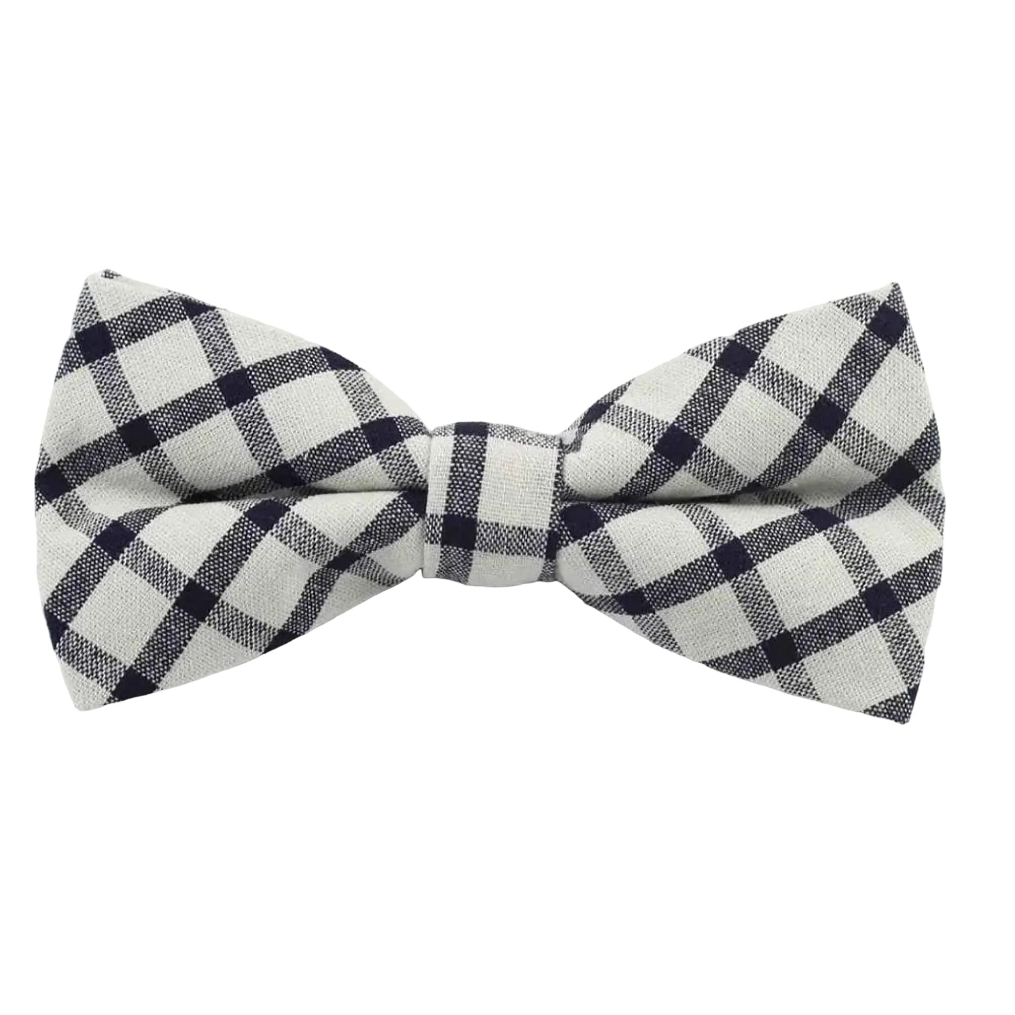 Beige Navy Plaid Bow Tie