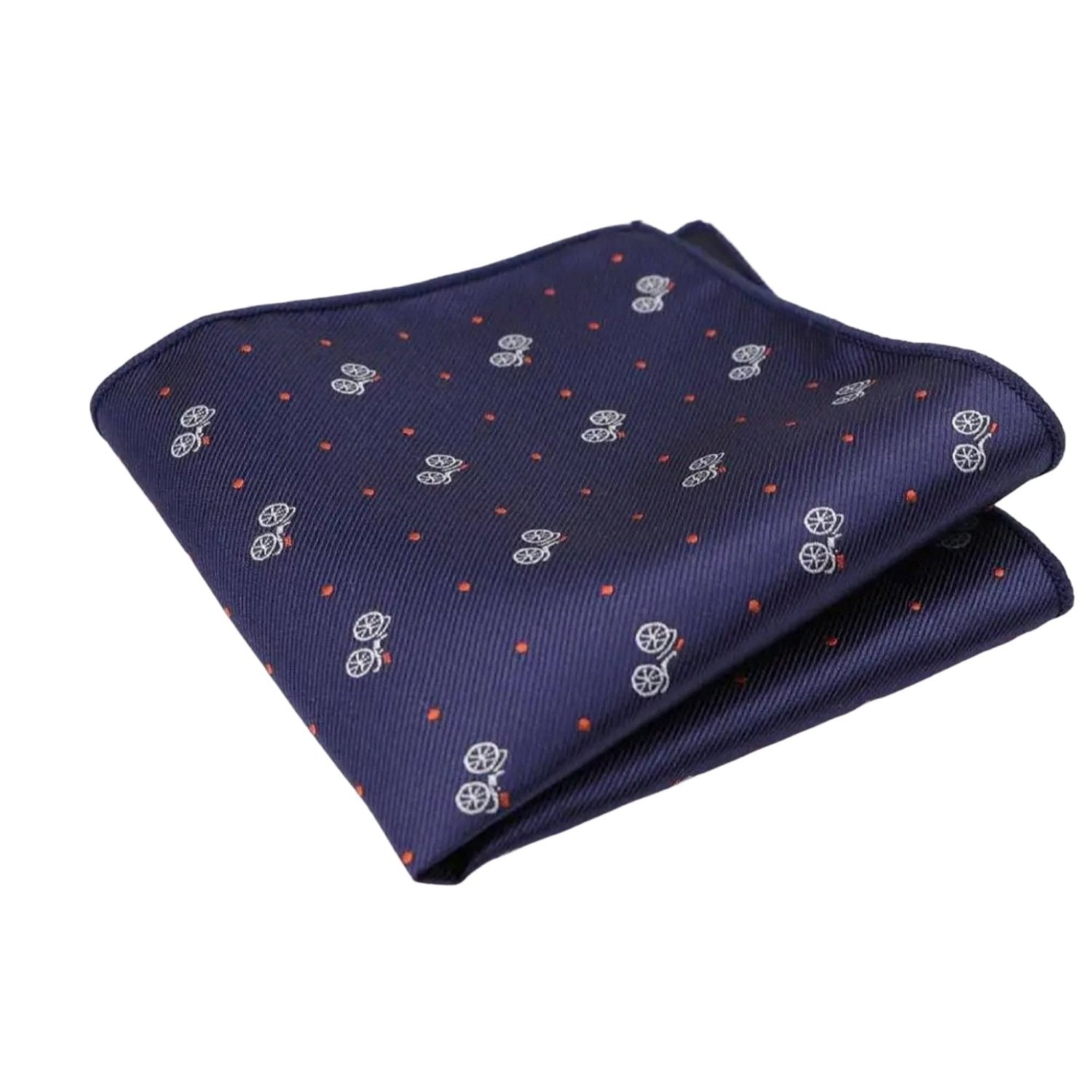 Navy Blue with White Bicycle & Red Dot Pocket Square