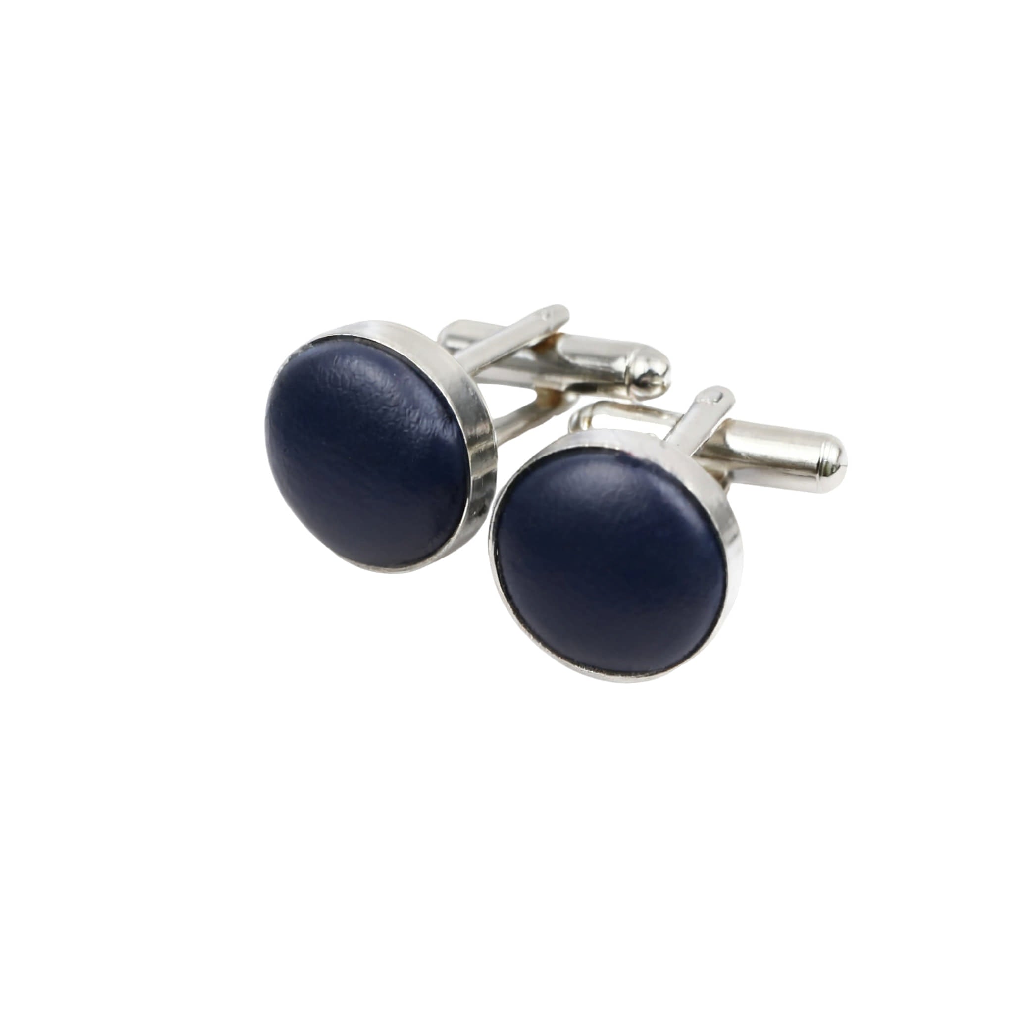 Navy Blue Silver Solid Cufflink