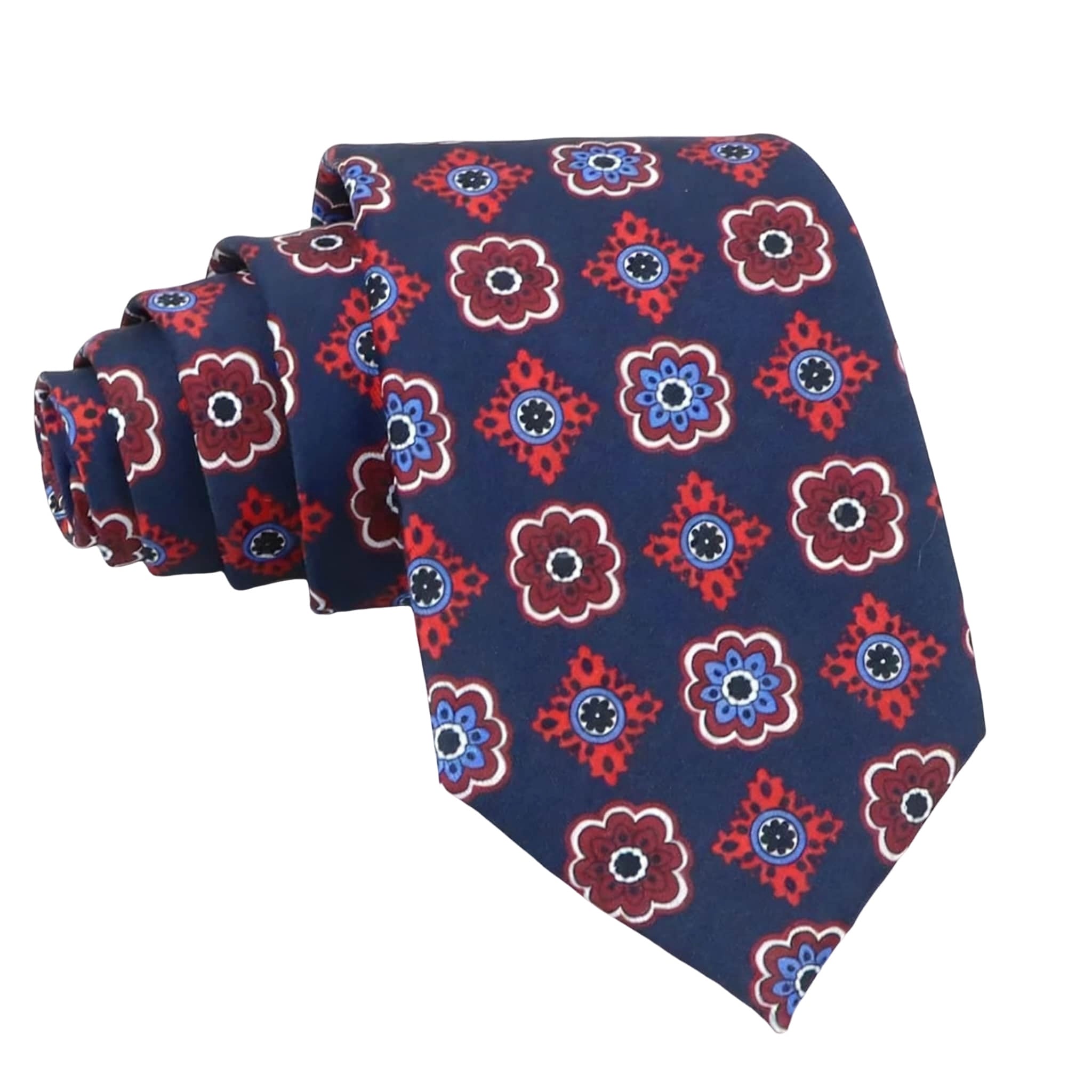 Navy Blue Red Floral Necktie