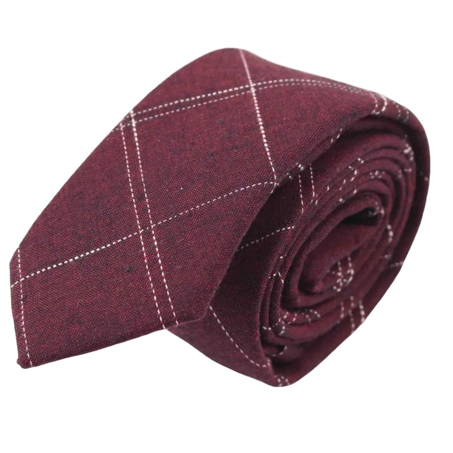 Burgundy Necktie With White Grid