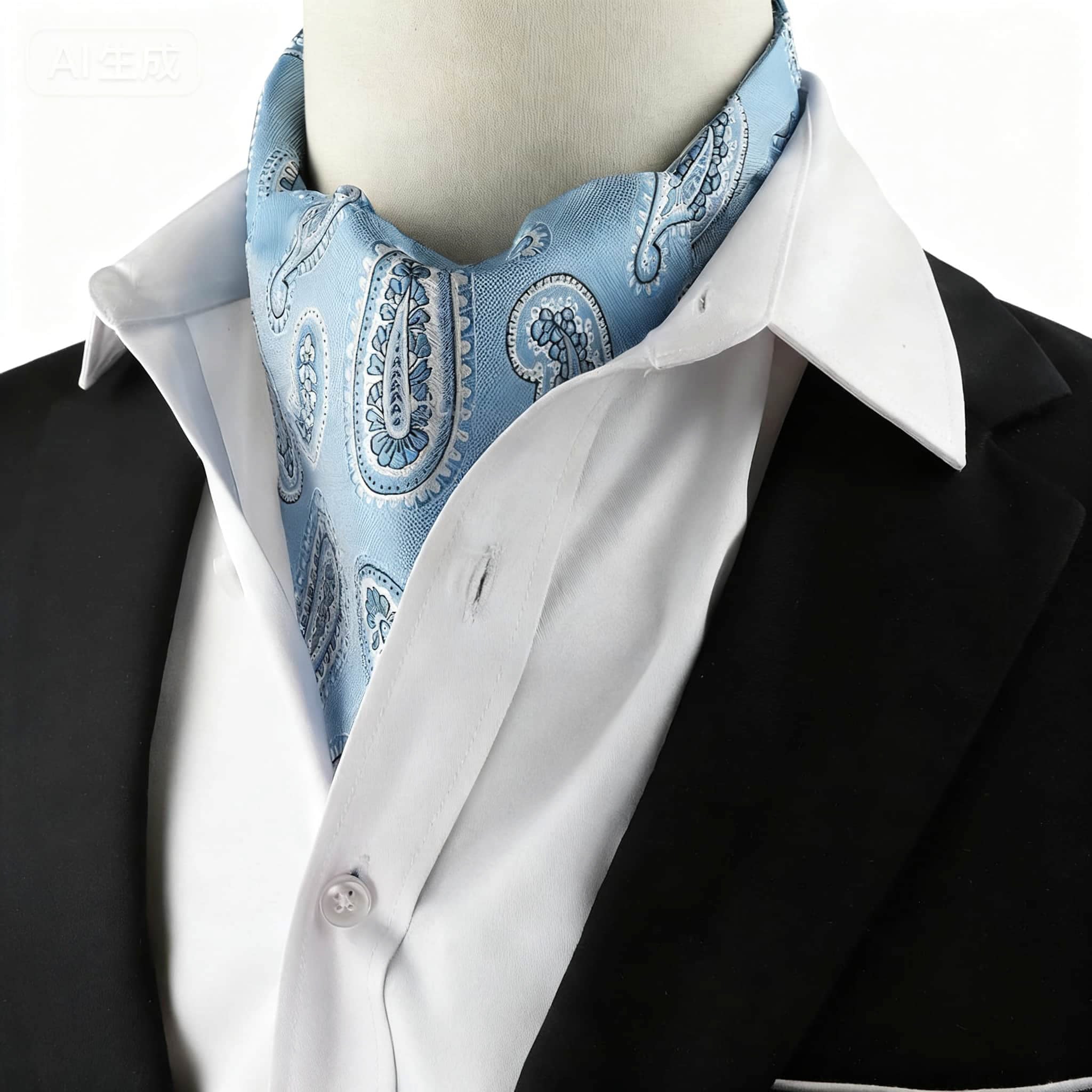 Light Blue White Paisley Ascot
