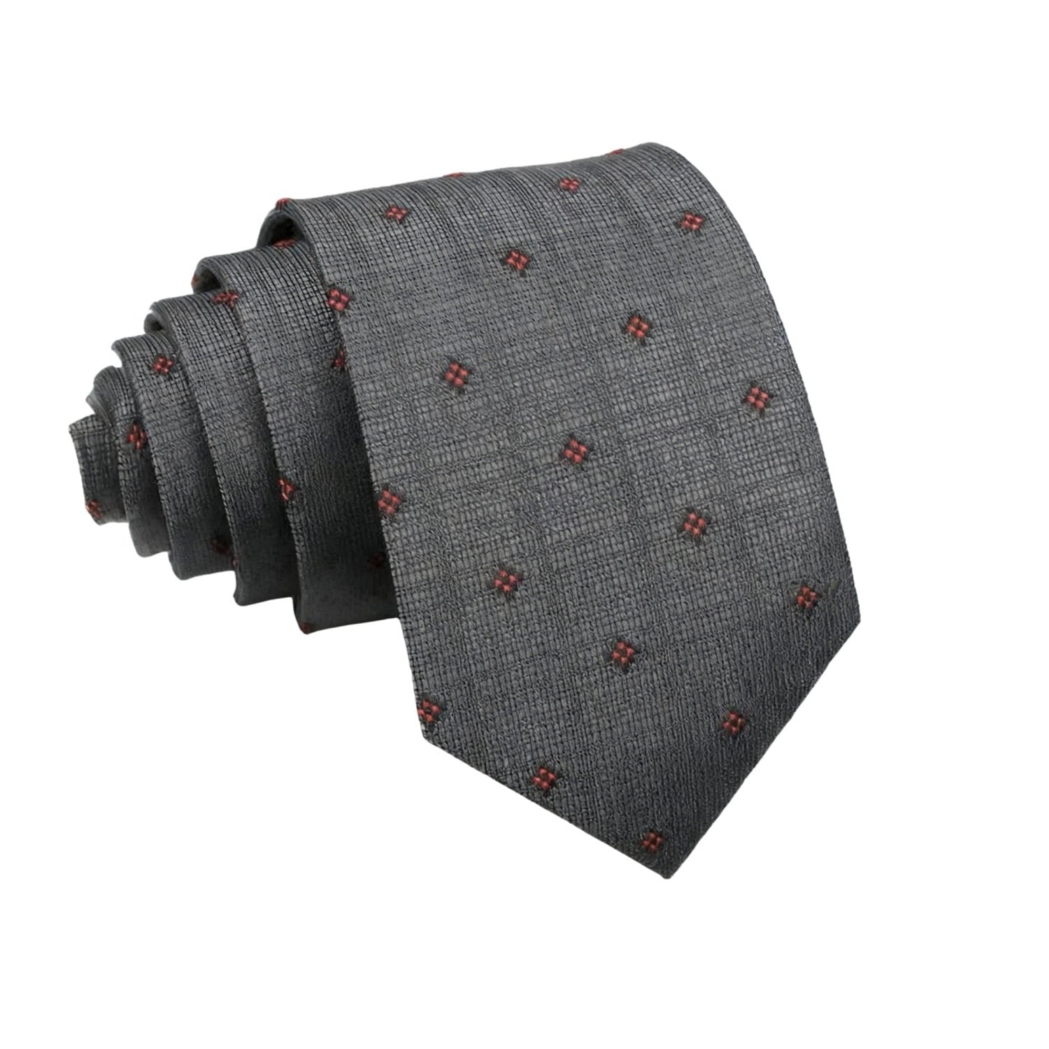 Dark Gray With Red Four-Pointed Dots Necktie
