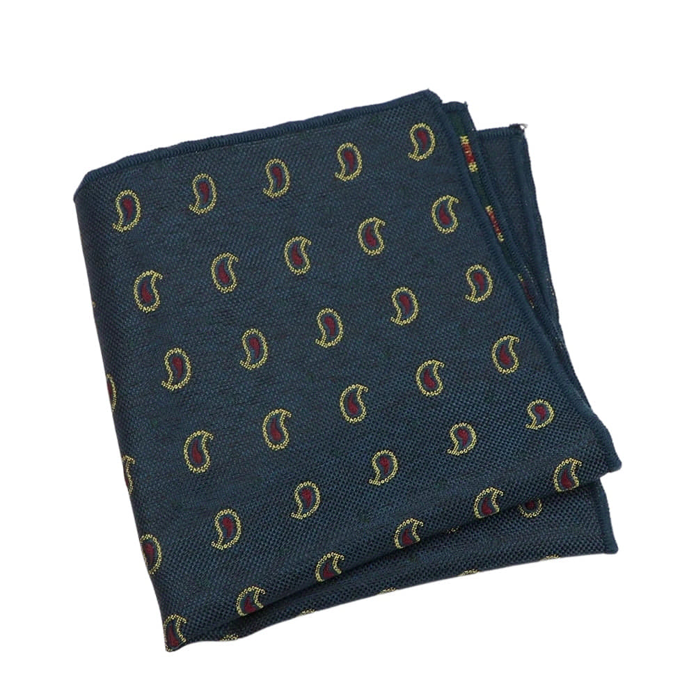Teal Yellow Paisley Pocket Square