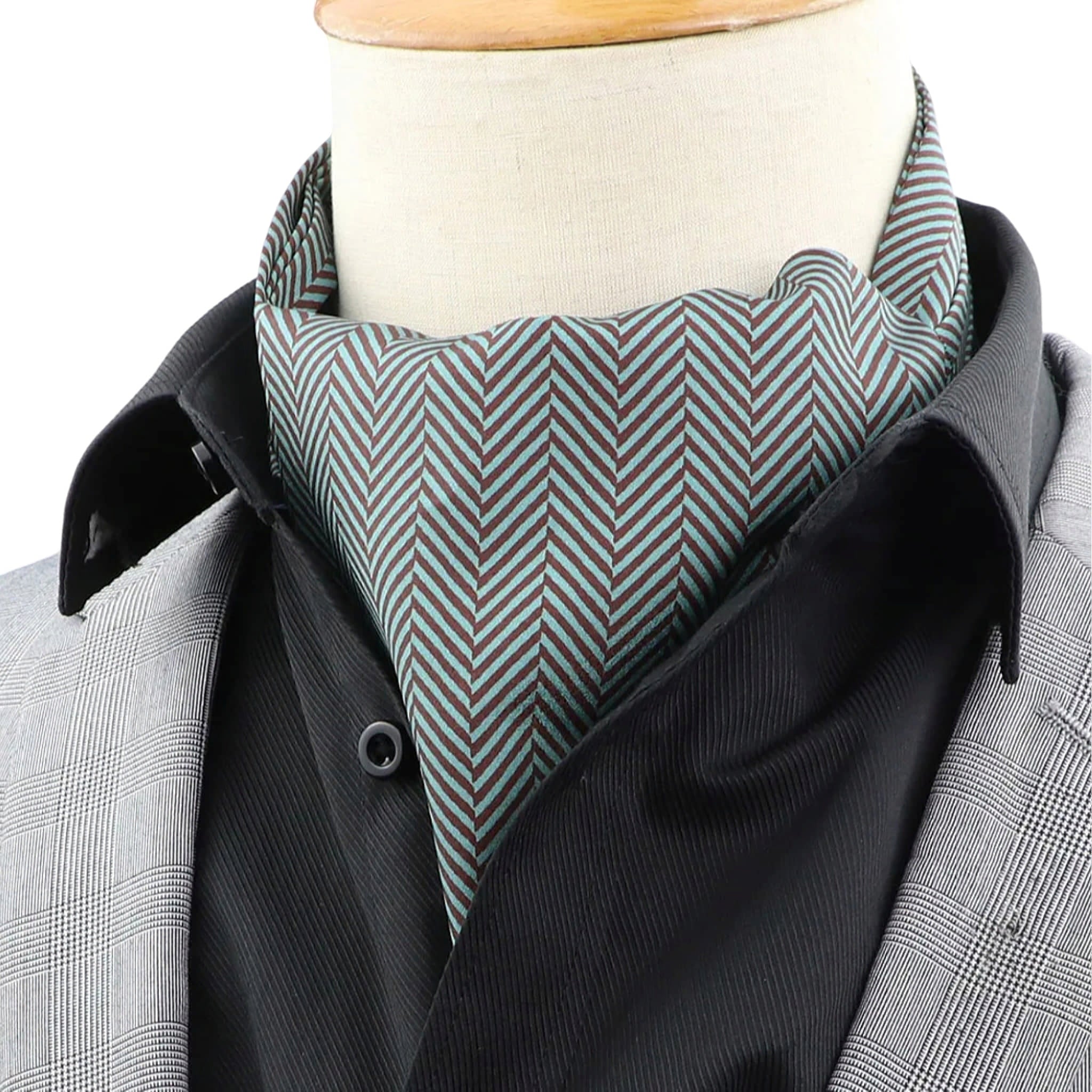 Teal Brown Herringbone Ascot