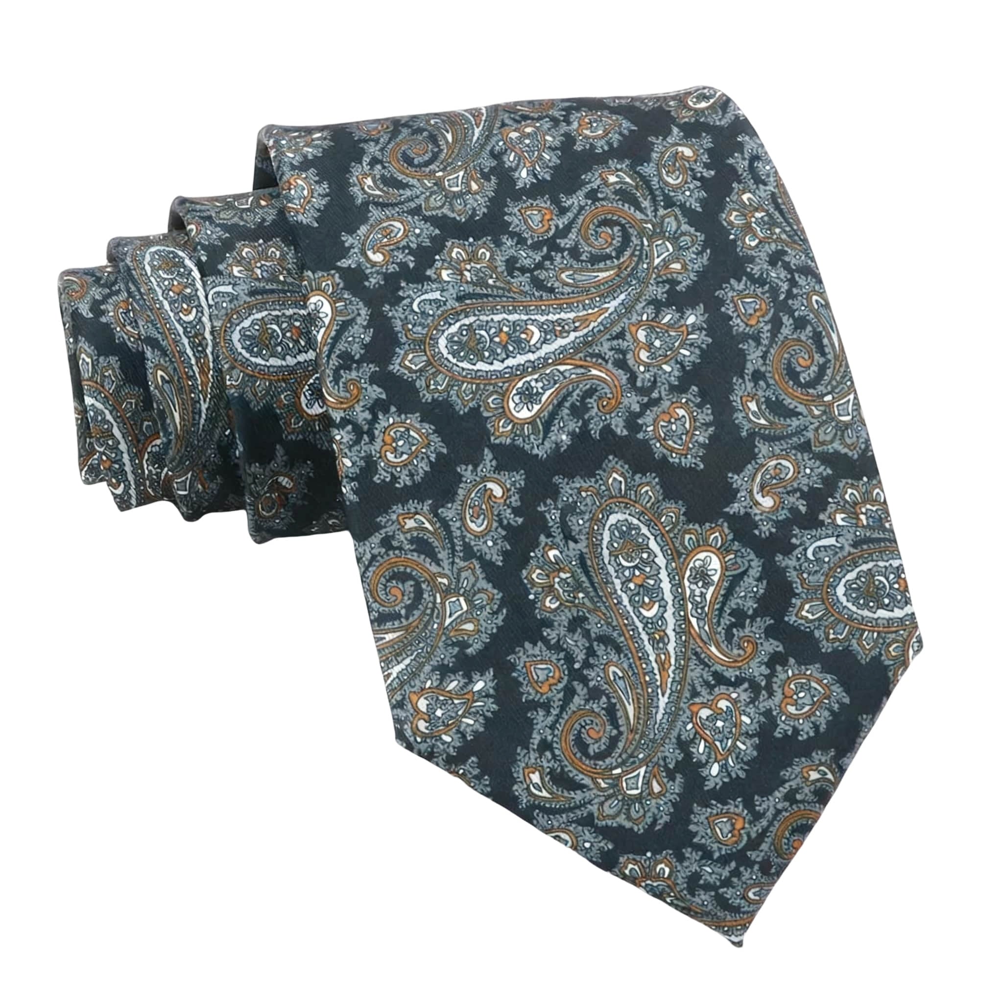 Gray Orange Paisley Necktie