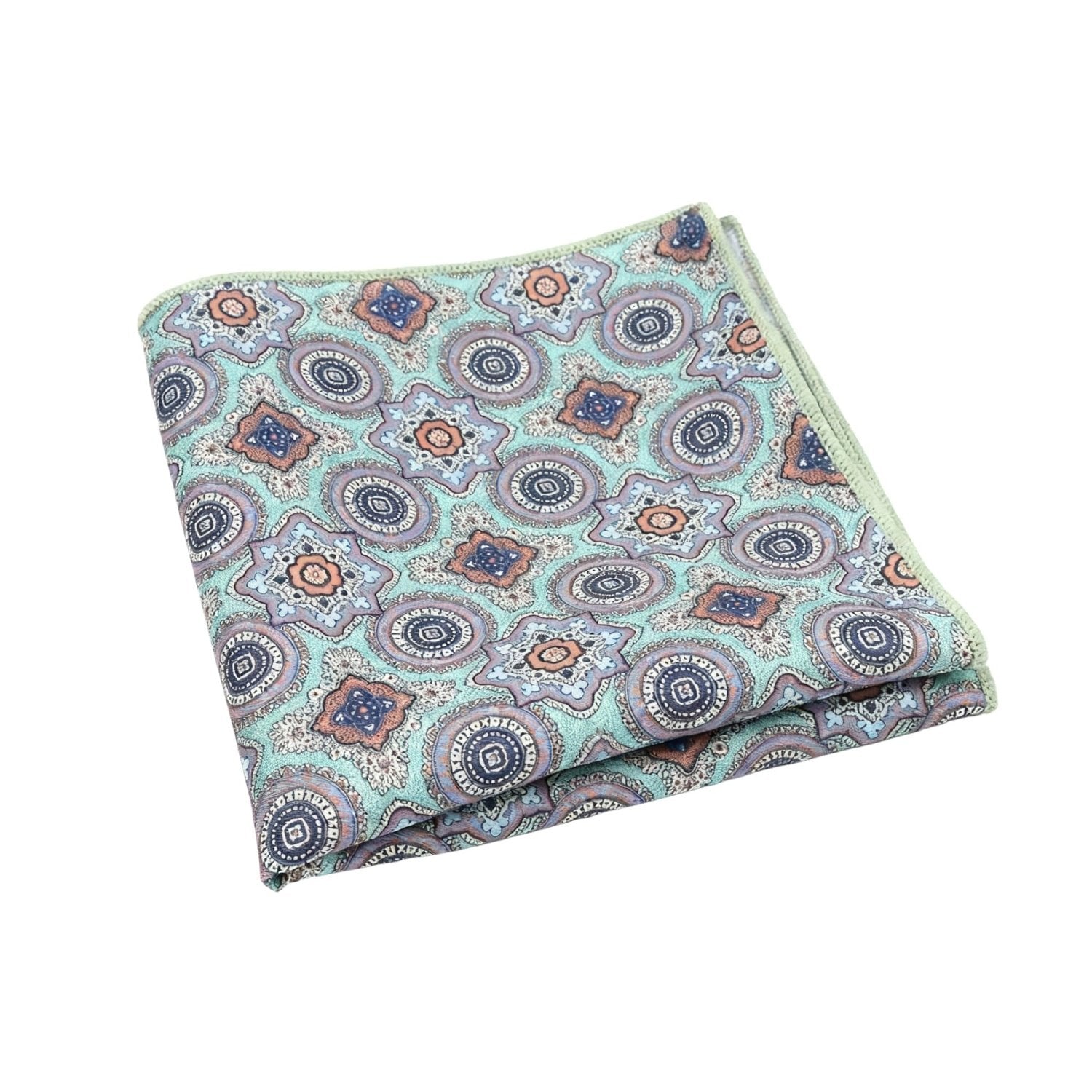 Turquoise With Coral Medallion Pocket Square