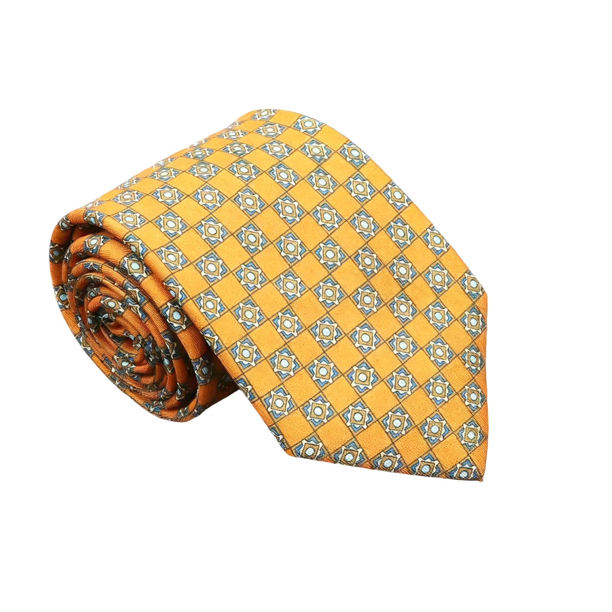 Orange Blue Geometric Necktie