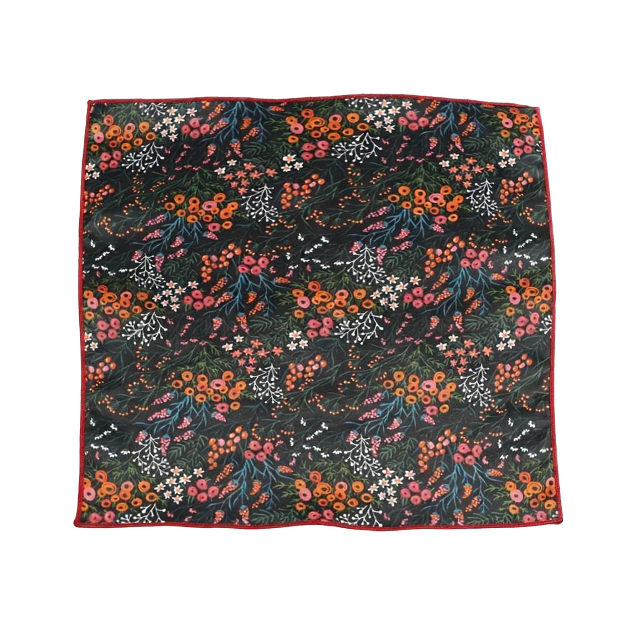 Black Orange Floral Pocket Square