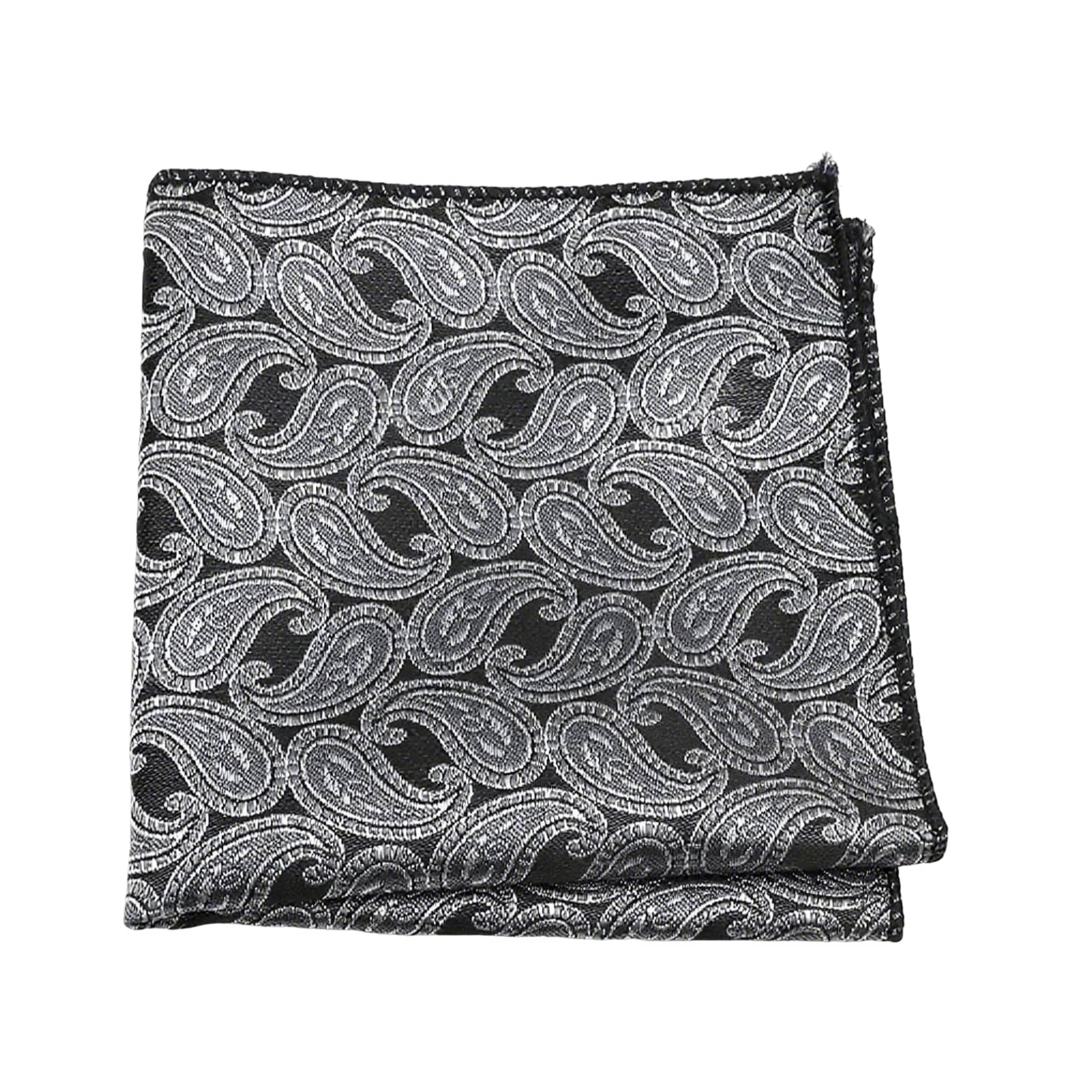 Black Silver Paisley Pocket Square
