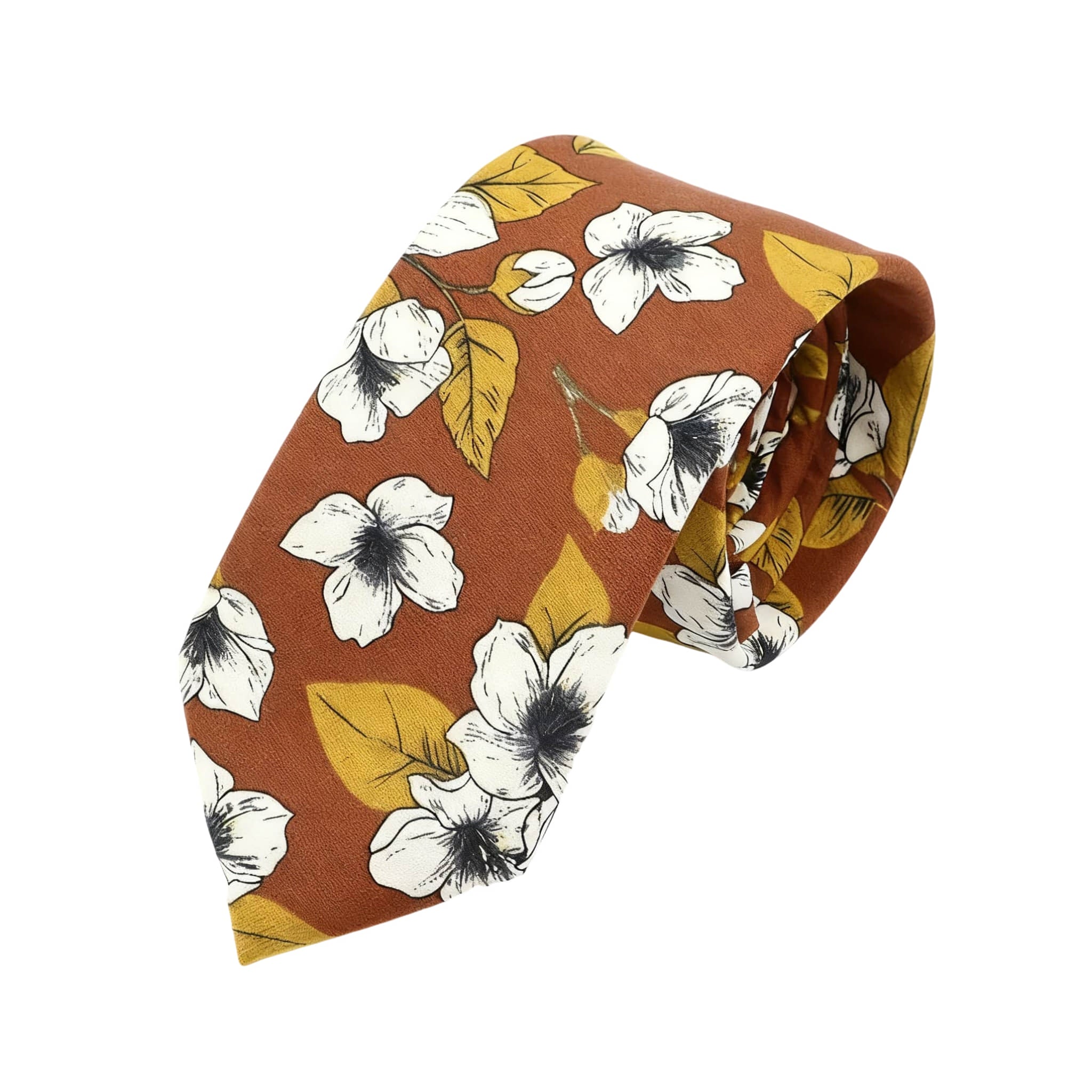 Brown White Floral Necktie