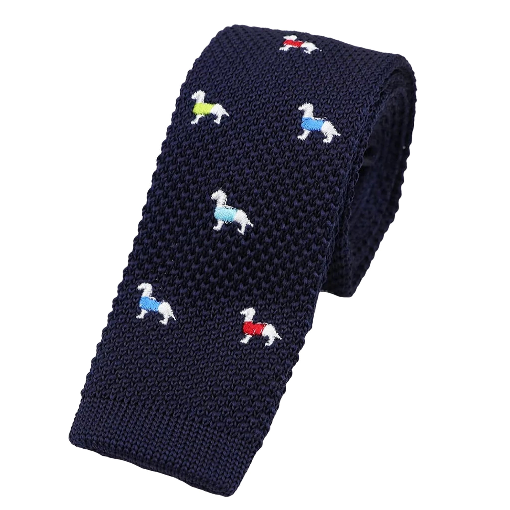 Navy Blue Necktie With White Dogs