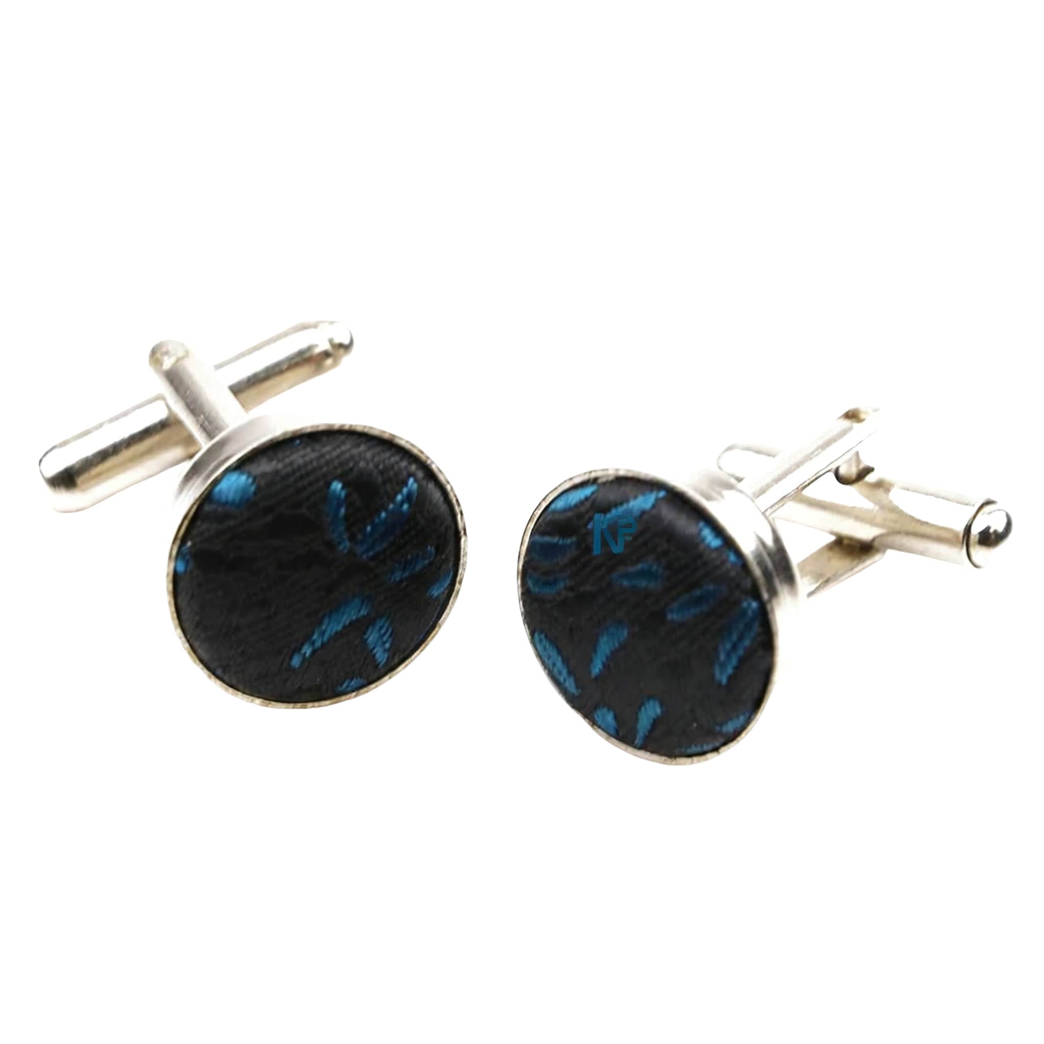 Black Blue Floral Cufflink