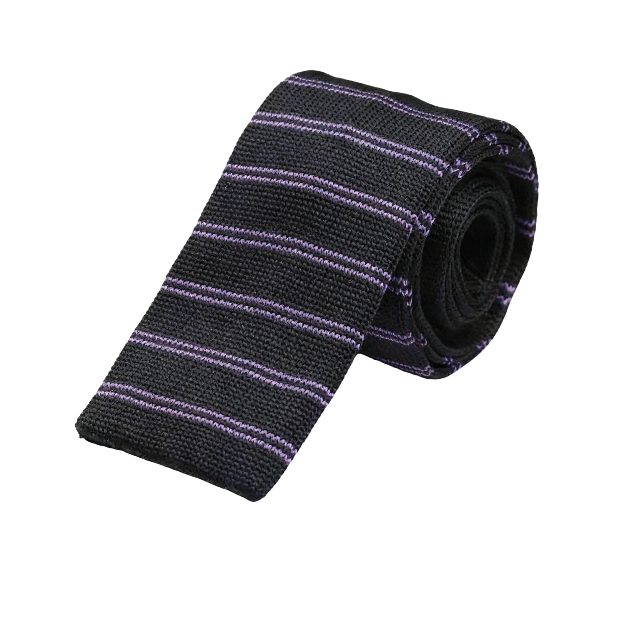 Black Purple Striped Knitted Tie