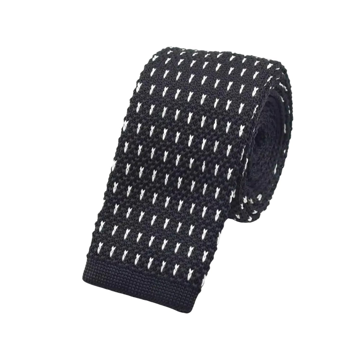 Black With White Small Geometric Patterns Necktie