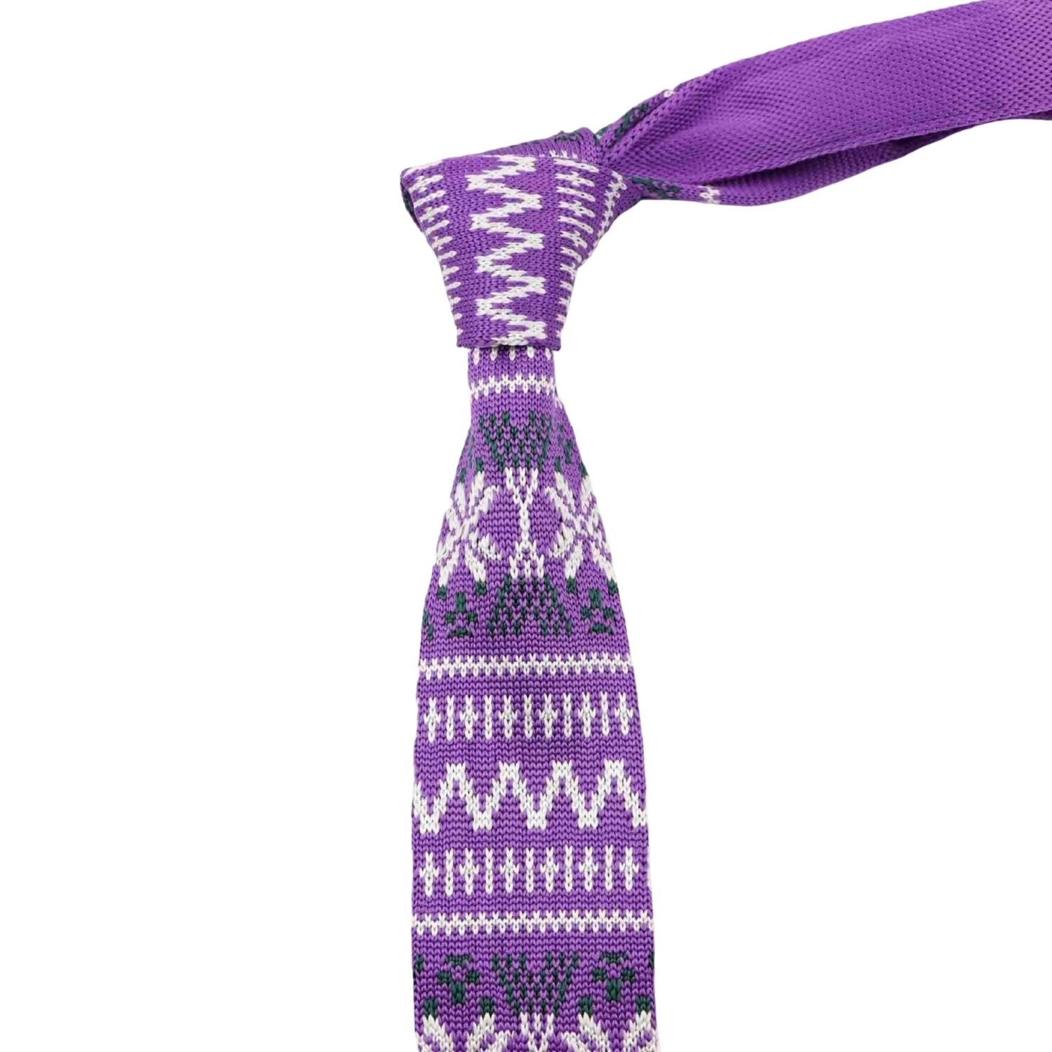 Purple With White Geometric Floral Necktie