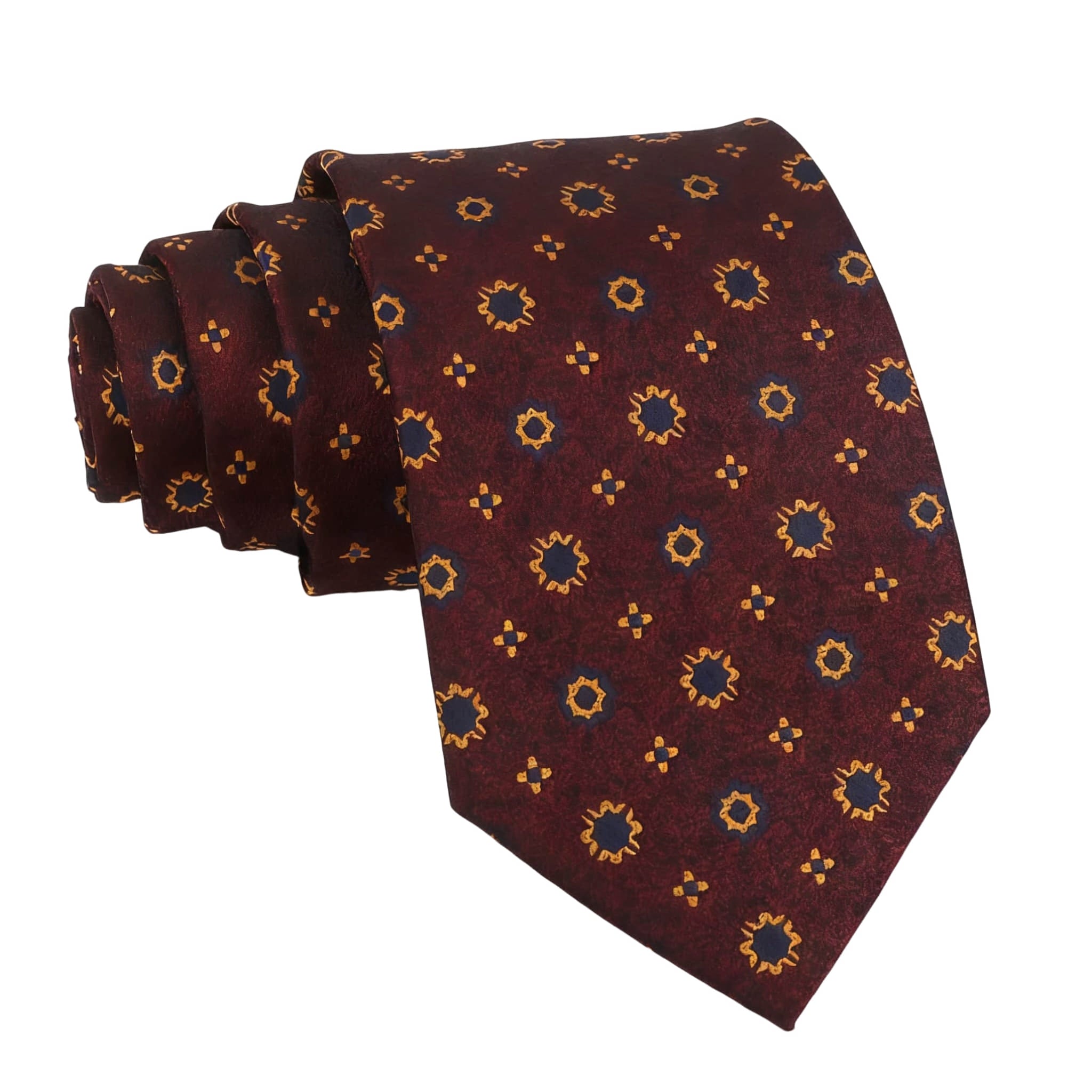 Burgundy Yellow Floral Necktie