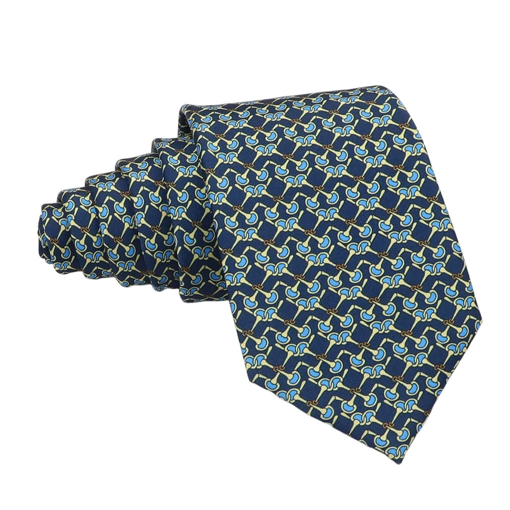 Navy Blue Yellow Pattern Necktie