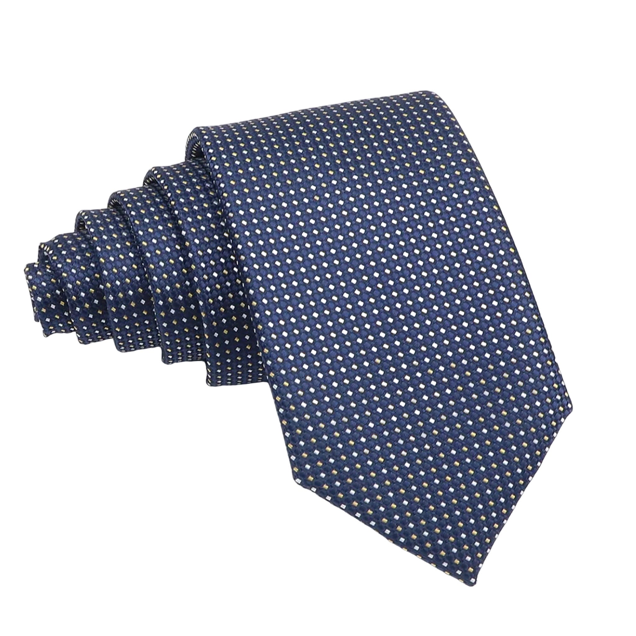 Navy Blue Necktie With Yellow White Dots