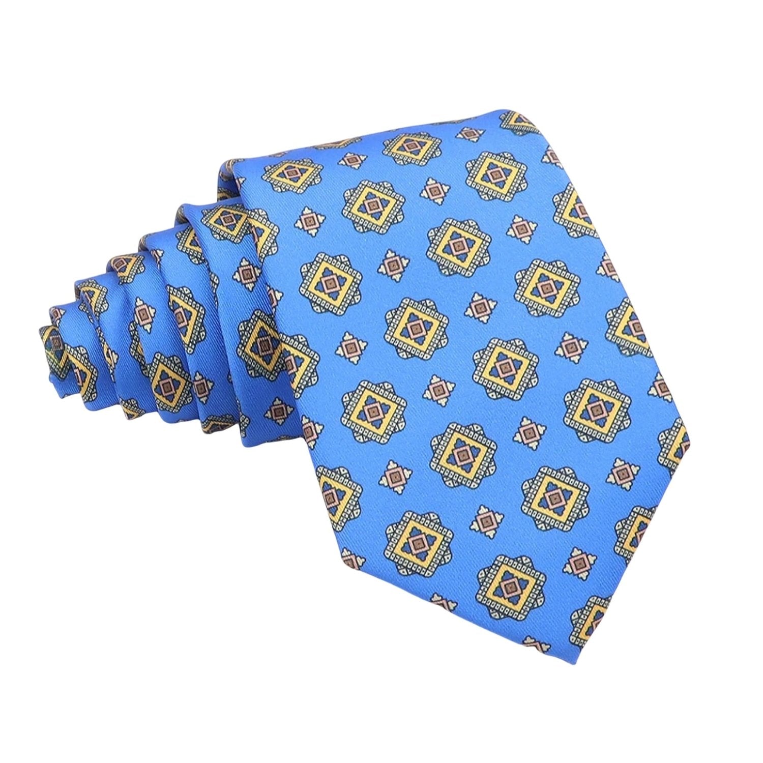 Blue With Yellow Geometric Square Necktie