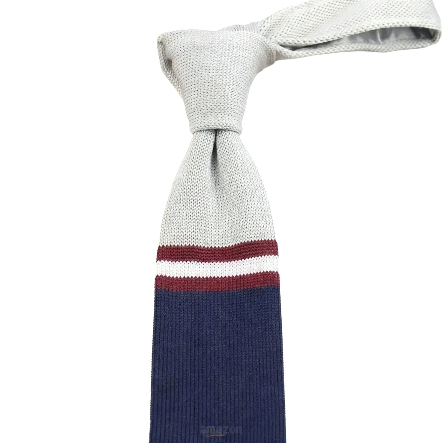 Light Gray Dark Blue With Red White Stripes Necktie