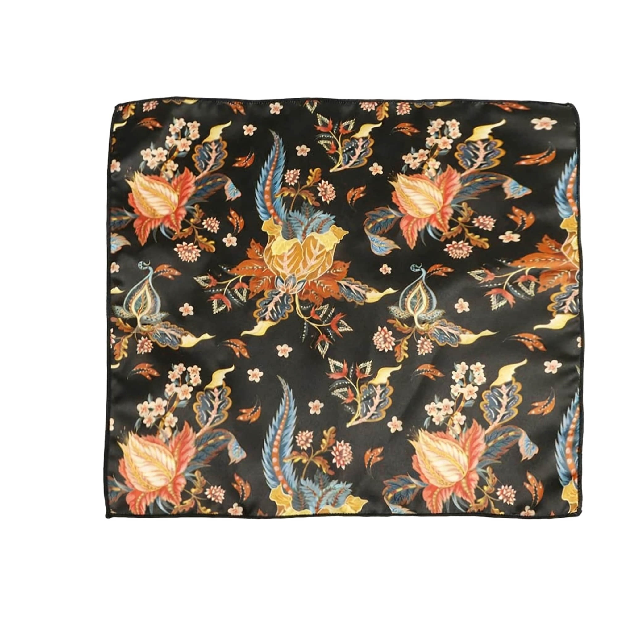 Black Orange Floral Pocket Square
