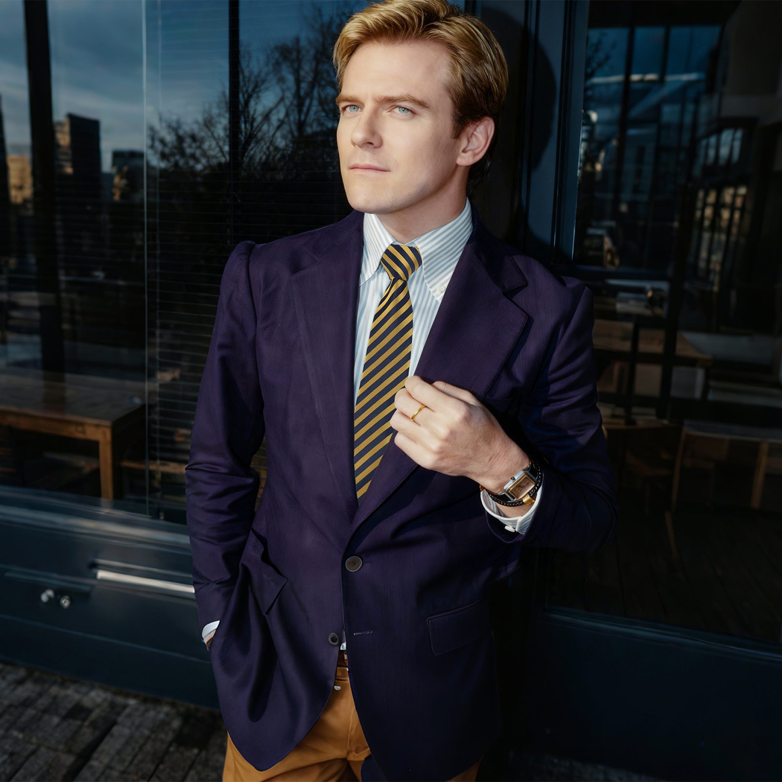 Navy and Gold Striped Necktie
