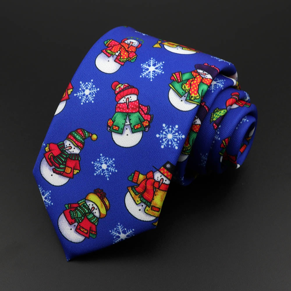 ZONFAZ Merry Christmas Necktie for Men Slim Silk Print Ties Santa Claus Snowman Tree Festival Neck Tie for Xmas Gift