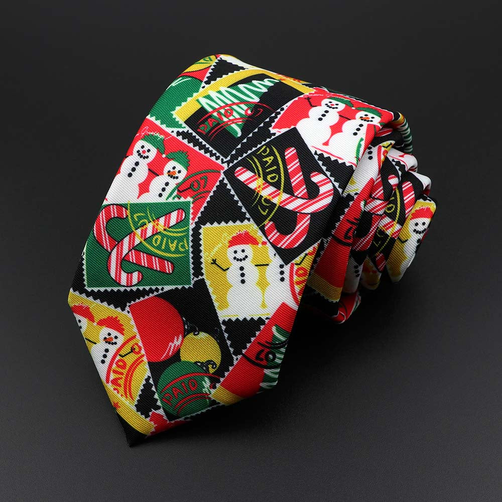 ZONFAZ Merry Christmas Necktie for Men Slim Silk Print Ties Santa Claus Snowman Tree Festival Neck Tie for Xmas Gift