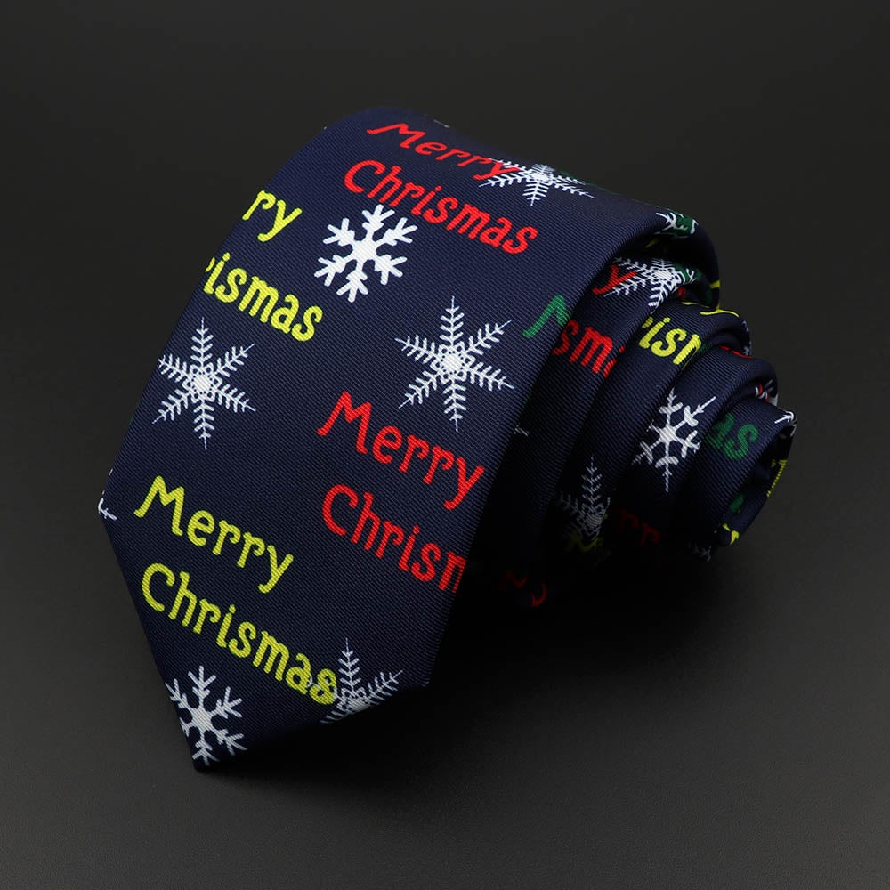 ZONFAZ Merry Christmas Necktie for Men Slim Silk Print Ties Santa Claus Snowman Tree Festival Neck Tie for Xmas Gift