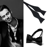 ZONFAZ Mens Black Solid Bow Tie Formal Wedding Adjustable Gentleman Cotton Self-Tied Bow Tie