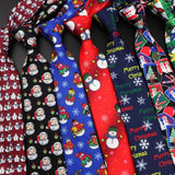 ZONFAZ Merry Christmas Necktie for Men Slim Silk Print Ties Santa Claus Snowman Tree Festival Neck Tie for Xmas Gift