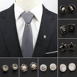 ZONFAZ 1 Pair Delicate Round Black Brooches Pins For Women Men Shirt Suit Collar Pin Accessory