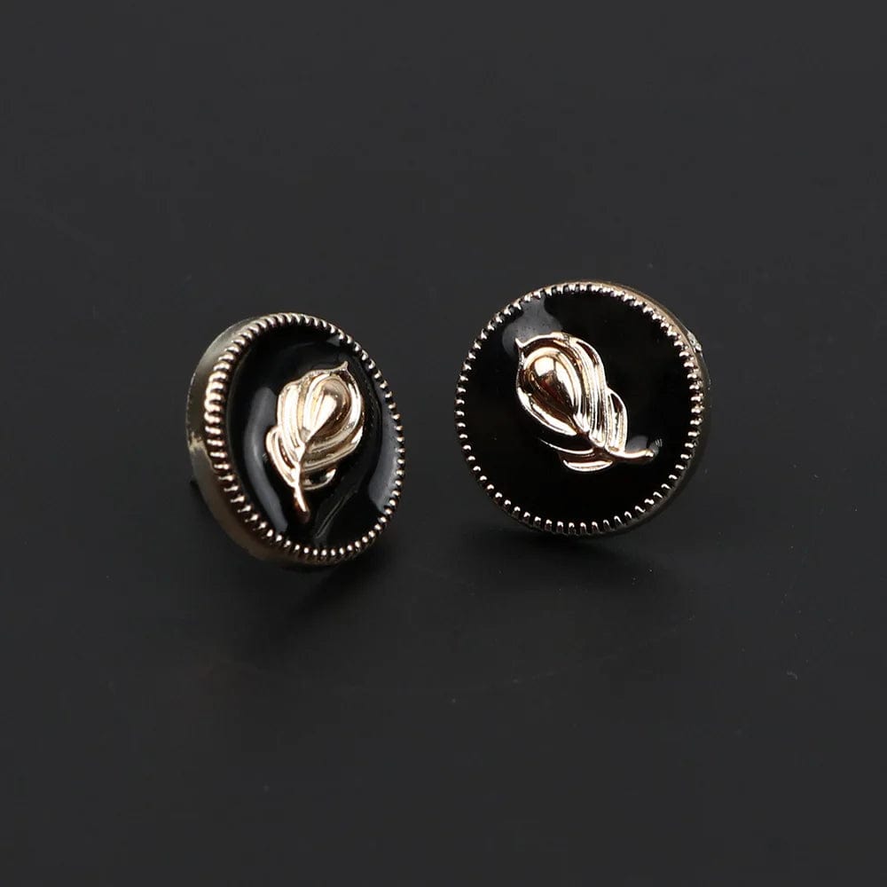 ZONFAZ 1 Pair Delicate Round Black Brooches Pins For Women Men Shirt Suit Collar Pin Accessory