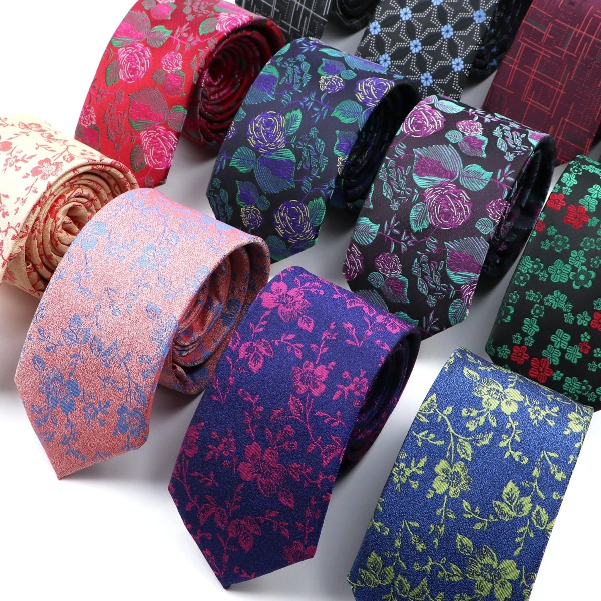 ZONFAZ 26 Styles Men's Jacquard Novelty Ties Skinny Floral Necktie