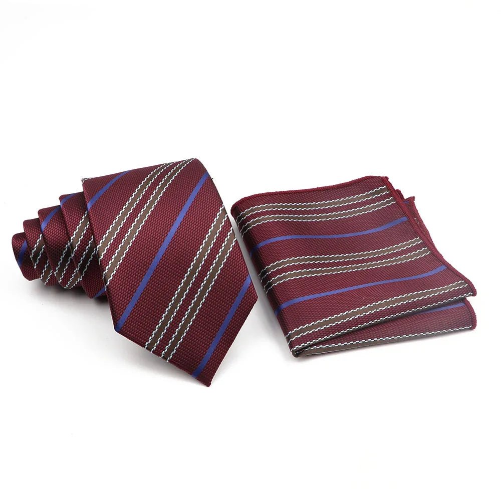 ZONFAZ 2PC Tie Set Striped Necktie Pocket Square for Office Party Wedding Bussiness