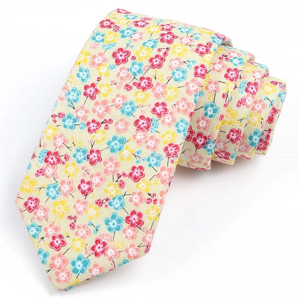 ZONFAZ Artificial Cotton Flower Ties Skinny Floral Necktie