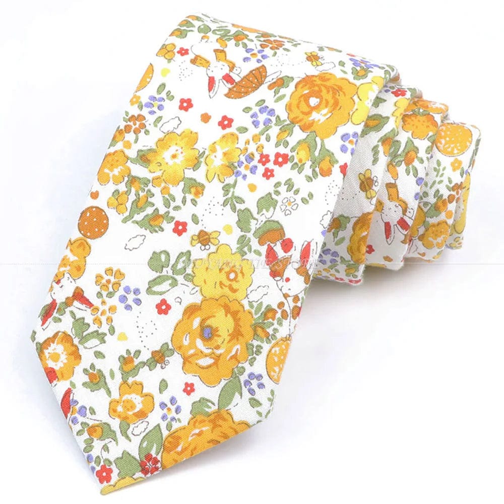 ZONFAZ Artificial Cotton Flower Ties Skinny Floral Necktie