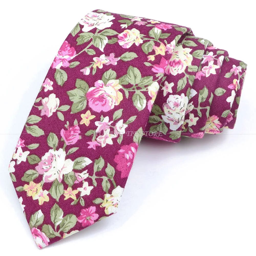 ZONFAZ Artificial Cotton Flower Ties Skinny Floral Necktie