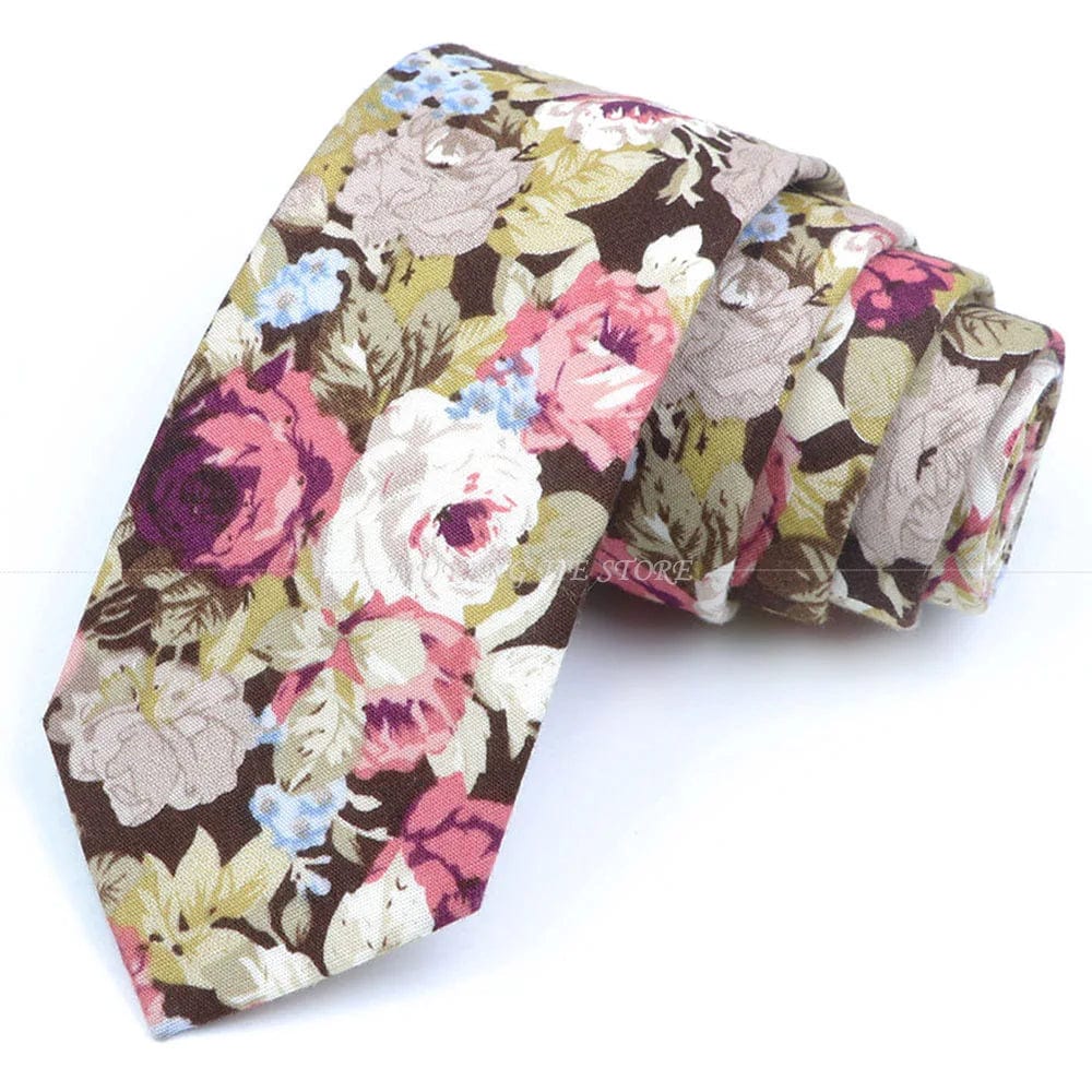 ZONFAZ Artificial Cotton Flower Ties Skinny Floral Necktie