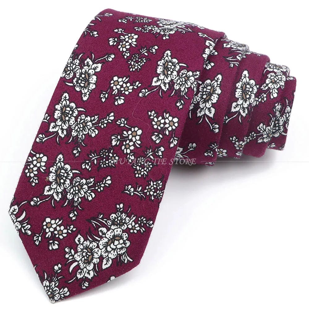 ZONFAZ Artificial Cotton Flower Ties Skinny Floral Necktie