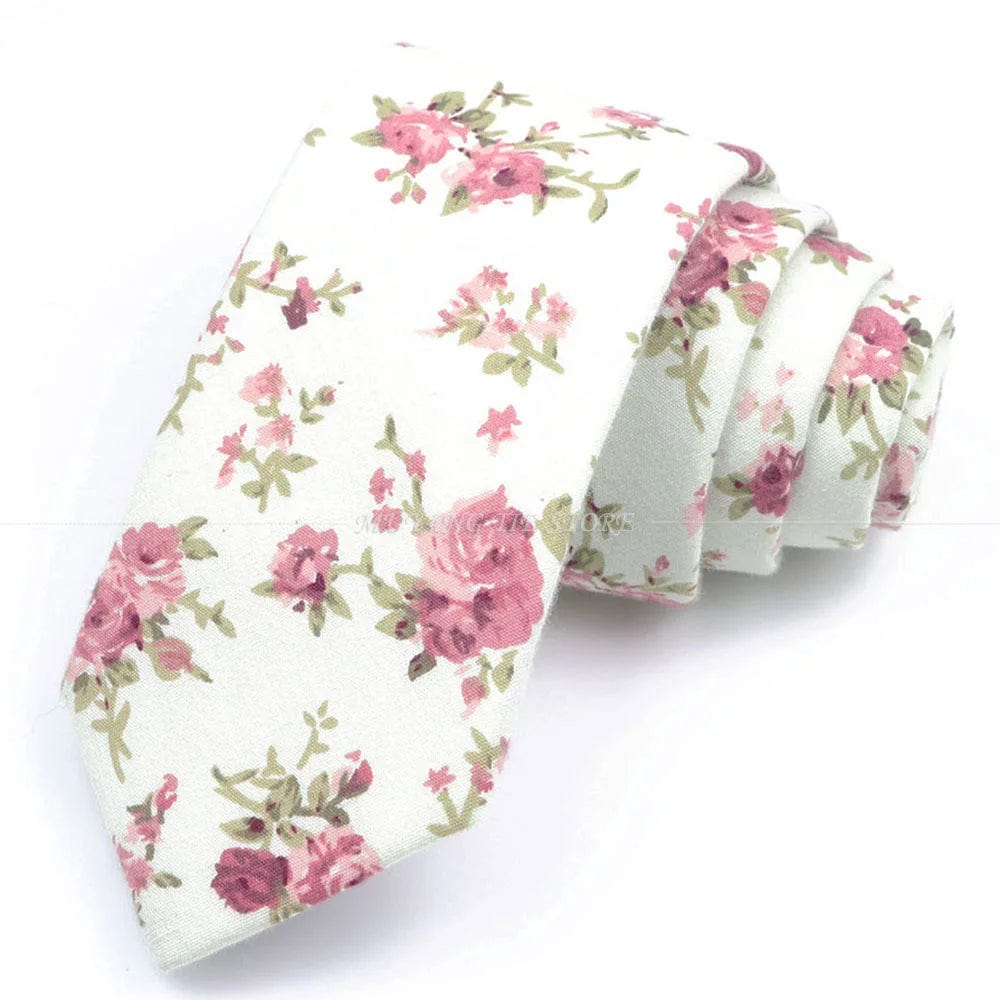 ZONFAZ Artificial Cotton Flower Ties Skinny Floral Necktie