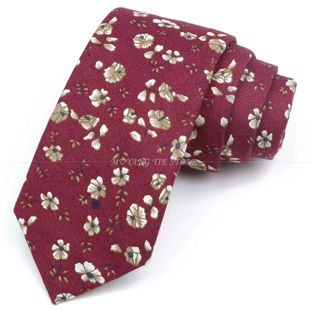 ZONFAZ Artificial Cotton Flower Ties Skinny Floral Necktie