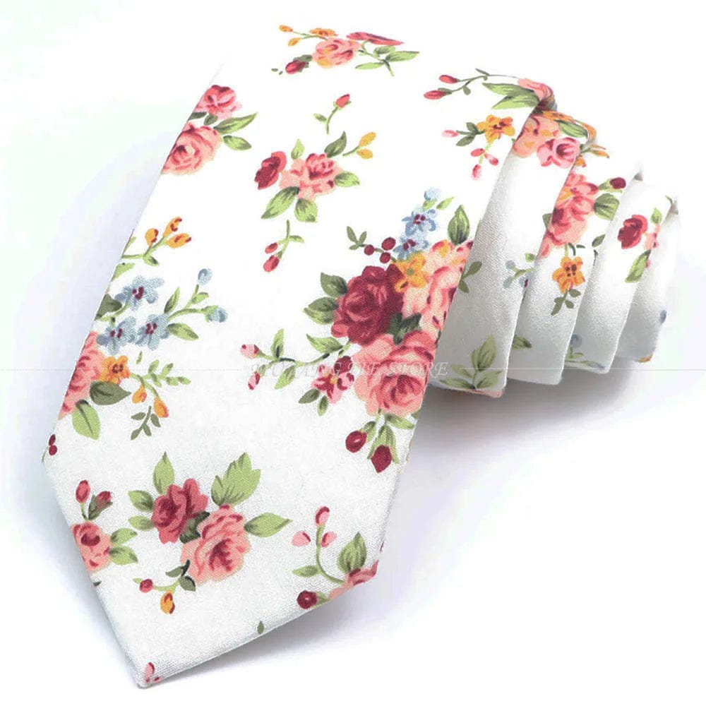 ZONFAZ Artificial Cotton Flower Ties Skinny Floral Necktie