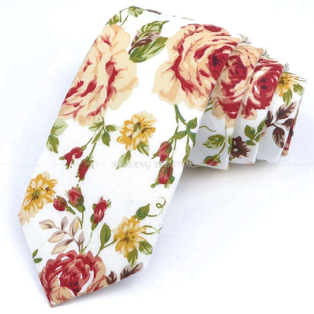 ZONFAZ Artificial Cotton Flower Ties Skinny Floral Necktie