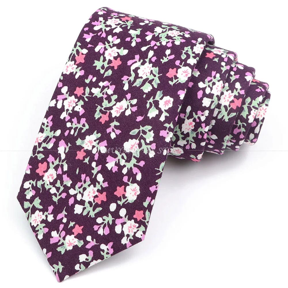 ZONFAZ Artificial Cotton Flower Ties Skinny Floral Necktie